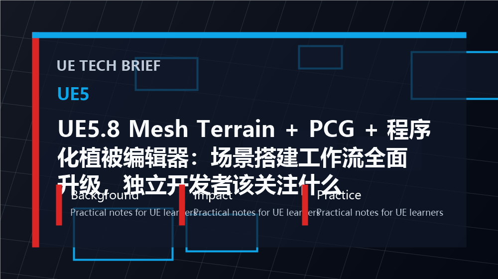 UE5.8 Mesh Terrain + PCG + 程序化植被编辑器：场景搭建工作流全面升级，独立开发者该关注什么 overview image